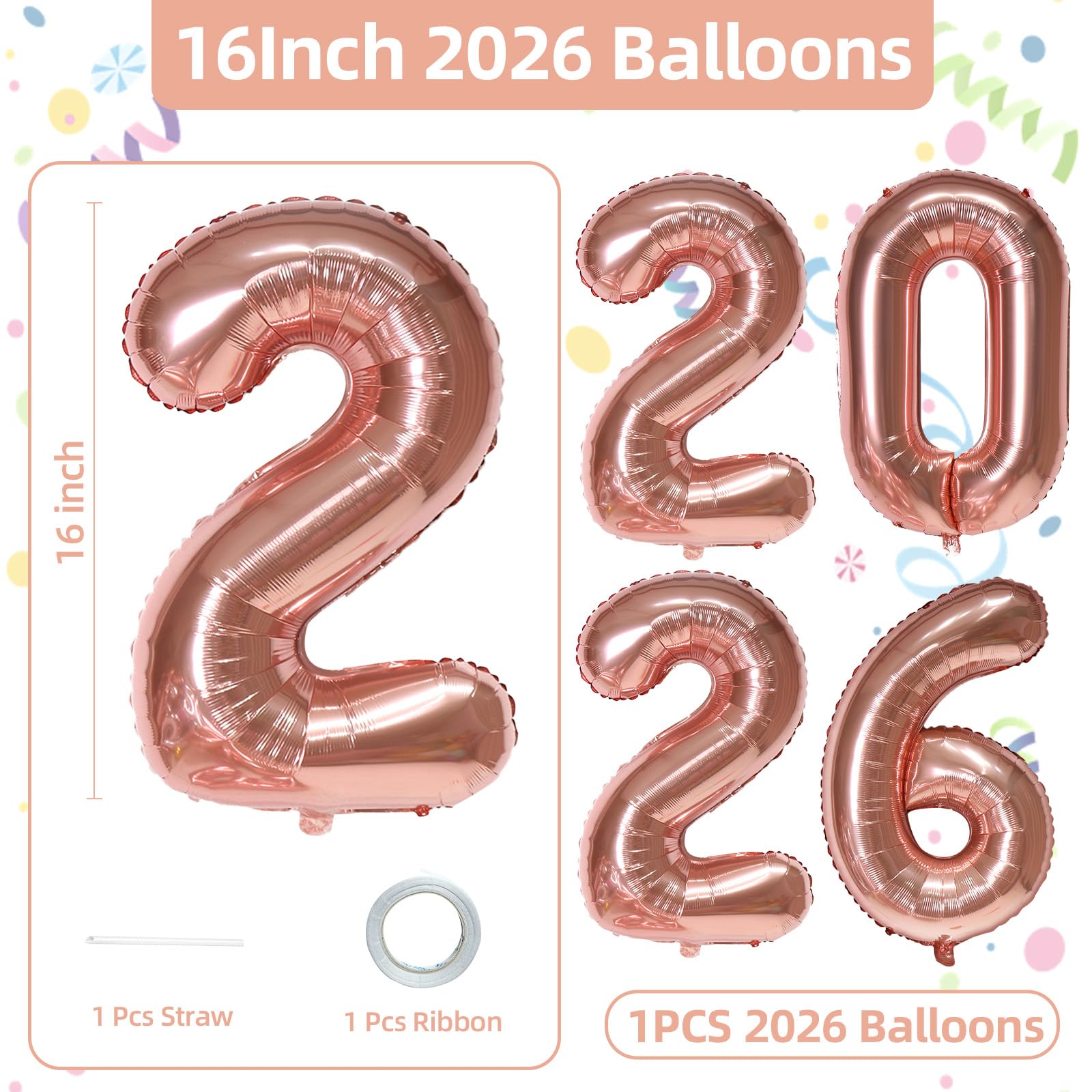 KALOR rose gold foil 2026 balloons glow with elegant shine.