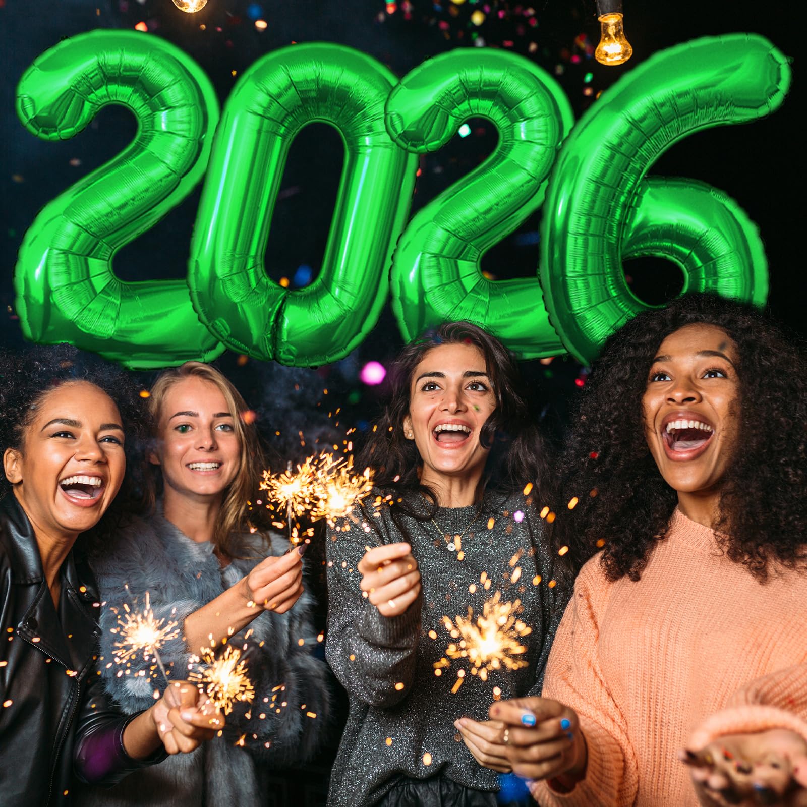 KALOR 2026 green foil balloons float with helium for a festive ambiance.