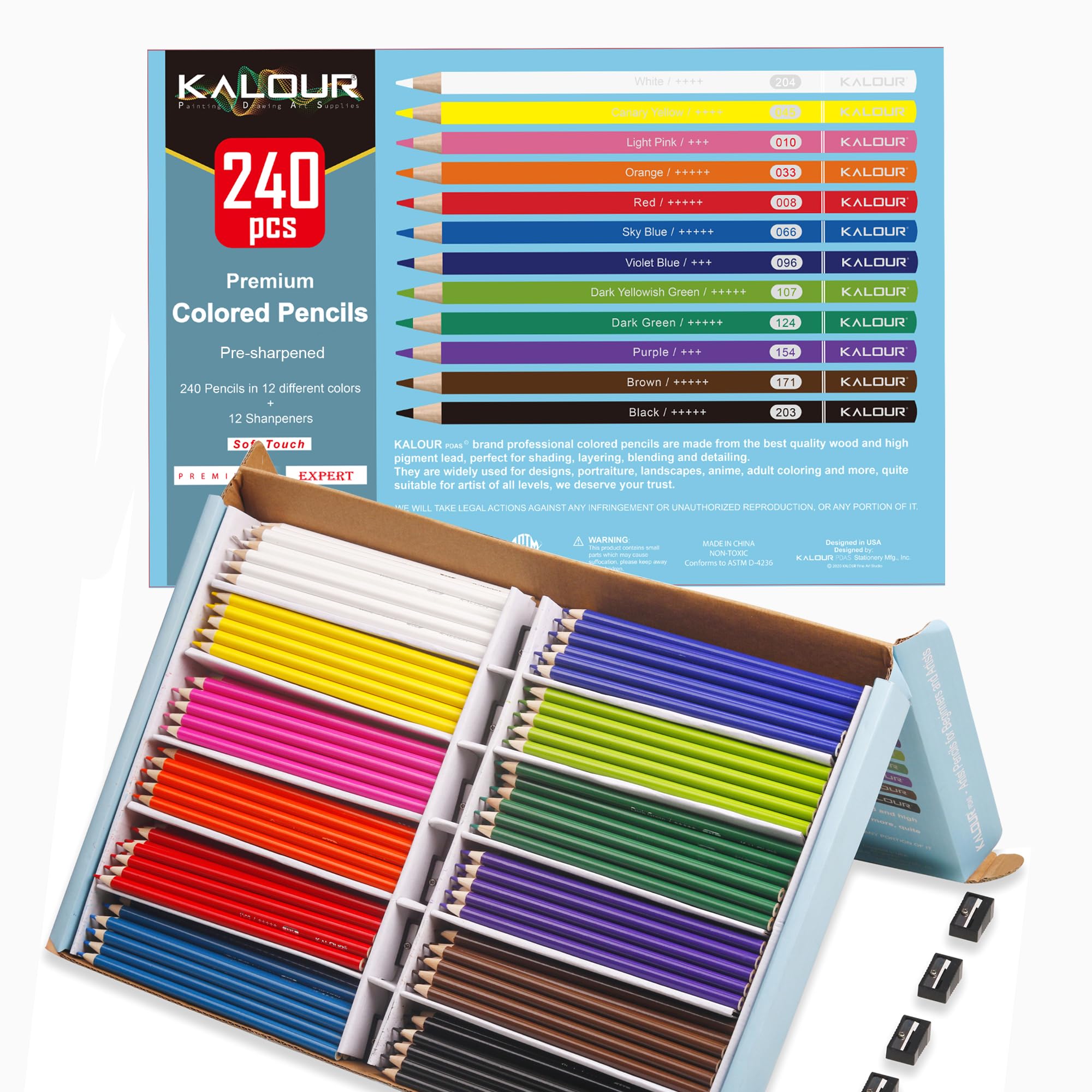 KALOUR non-toxic classroom-safe pencils suitable for kids 3 and up