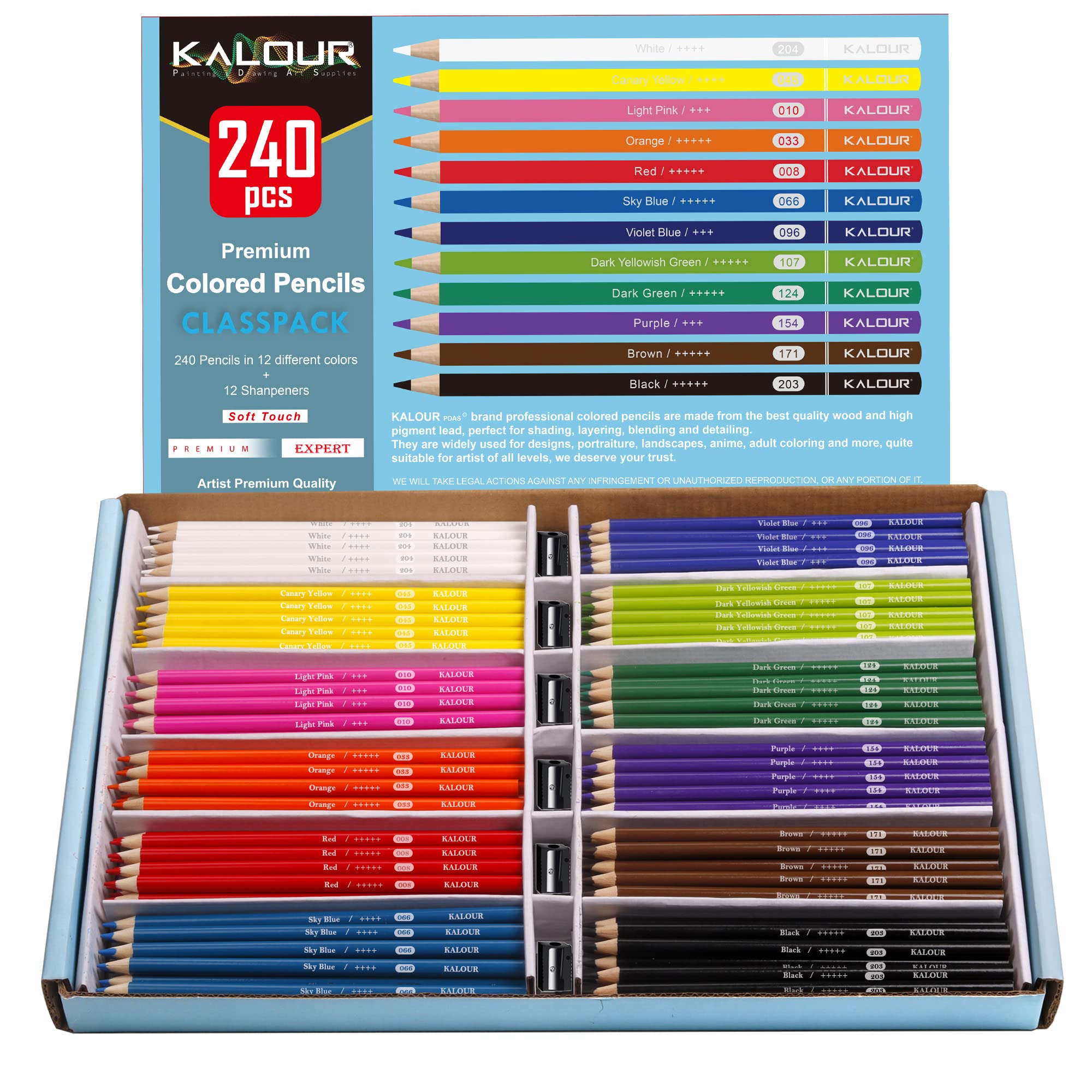 KALOUR premium colored pencils bulk 240-count set for classroom art