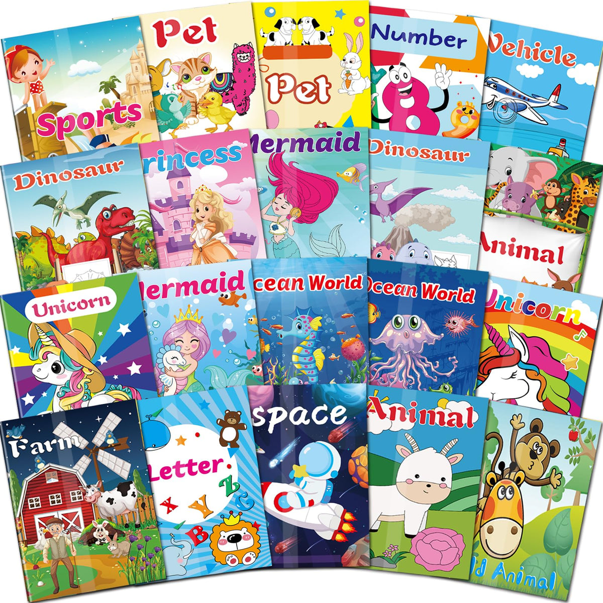 Kalysky 20-pack coloring books front cover with diverse themes for kids' activities