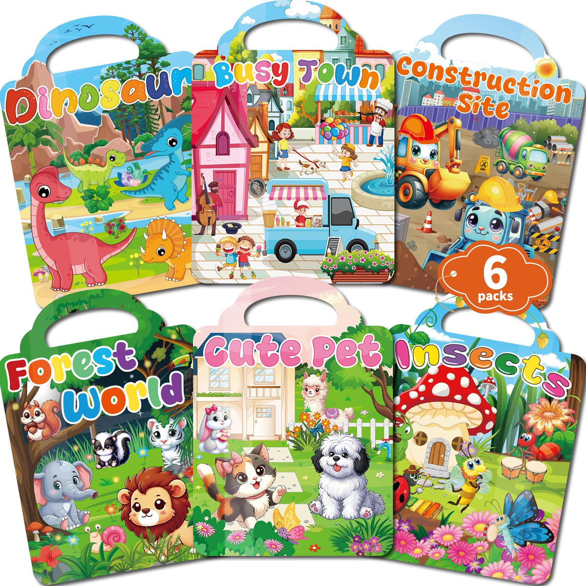 Kalysky 6-set sticker books with dinosaurs for imaginative storytelling and fine motor play.
