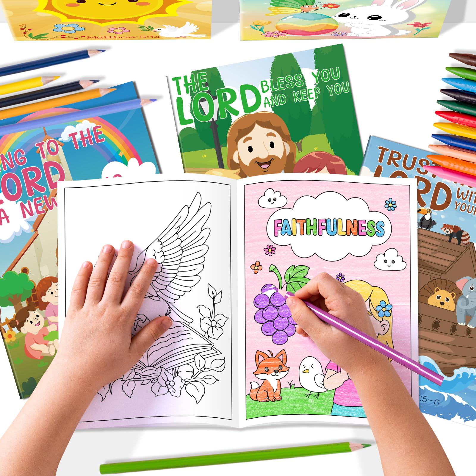 Kalysky Bible coloring book inside patterns featuring 72 designs for kids' creativity.