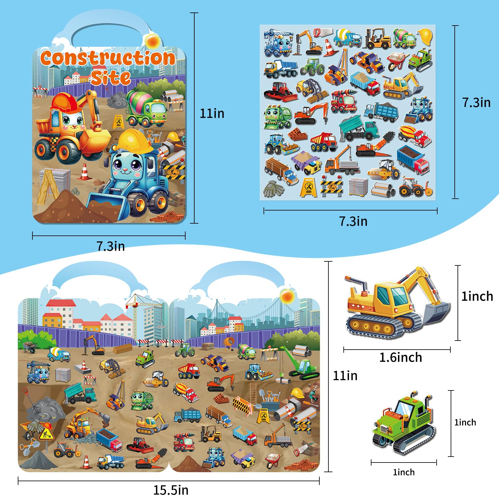 Kalysky construction-site 3D sticker book features durable, peel-and-repositionable scenes for hands-on learning.