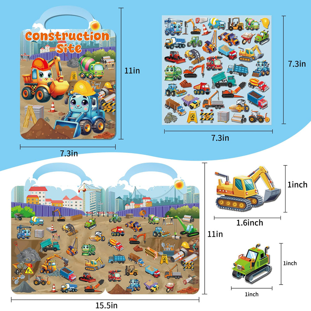 Kalysky construction-site 3D sticker book features durable, peel-and-repositionable scenes for hands-on learning.