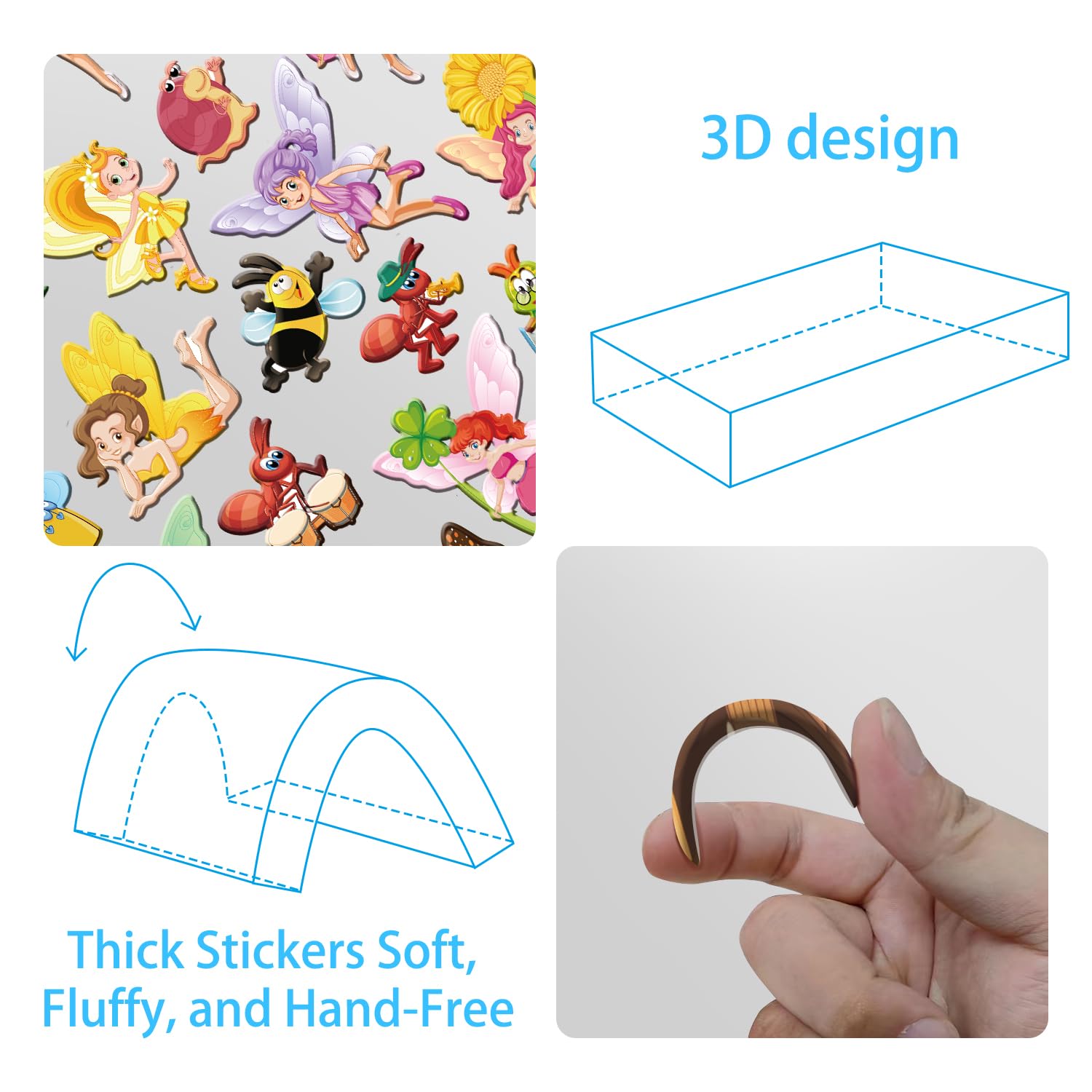 Kalysky dress-up 3D puffy stickers close-up—bold textures add depth to scenes.