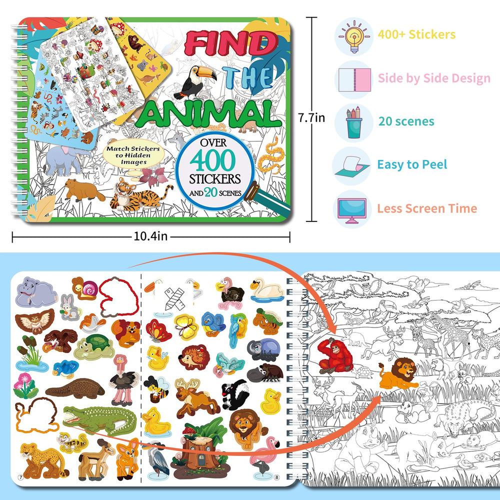 Kalysky Find The Animal Sticker Book color-coded scenes to boost recognition