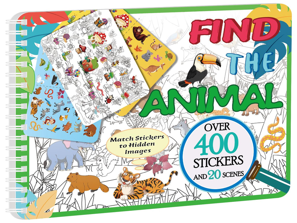 Kalysky Find The Animal Sticker Book scene 1 with animals and numbered stickers for easy searching