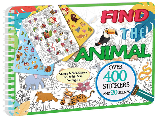 Kalysky Find The Animal Sticker Book scene 1 with animals and numbered stickers for easy searching