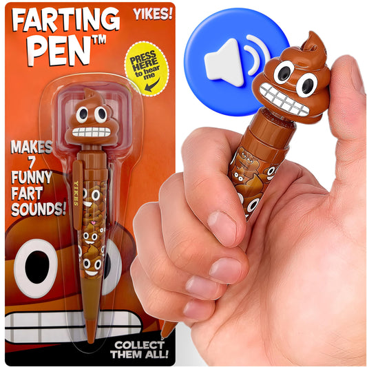 Kamhi World Farting Poop Pen front view, a playful gag gift for Easter baskets and kids' laughter