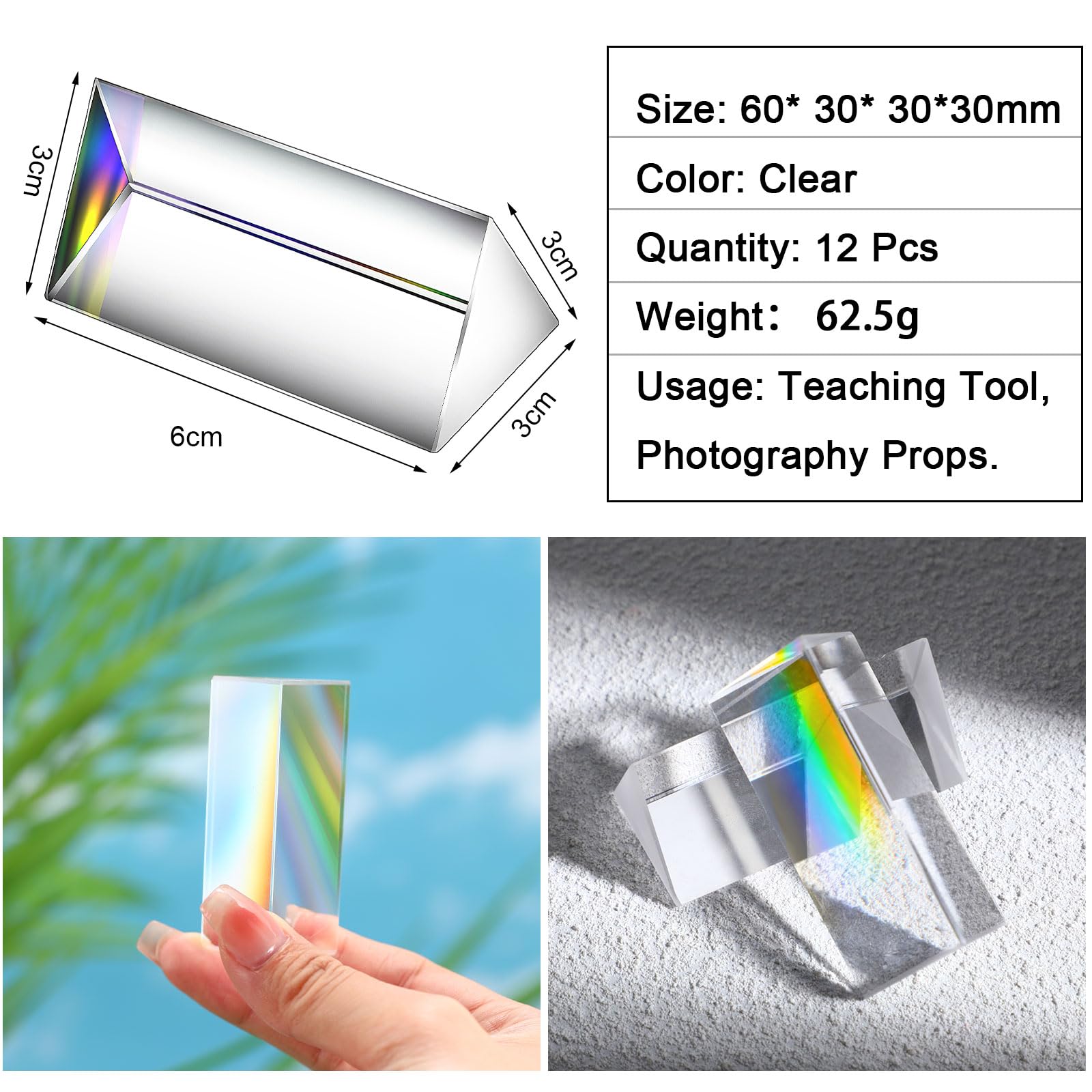 Kanayu 2.5 inch prisms ideal for classrooms, labs, and photo setups.