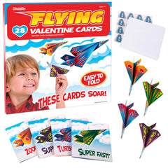 Kangaroo 28-pack flying paper airplane valentines card design A for classroom exchanges.