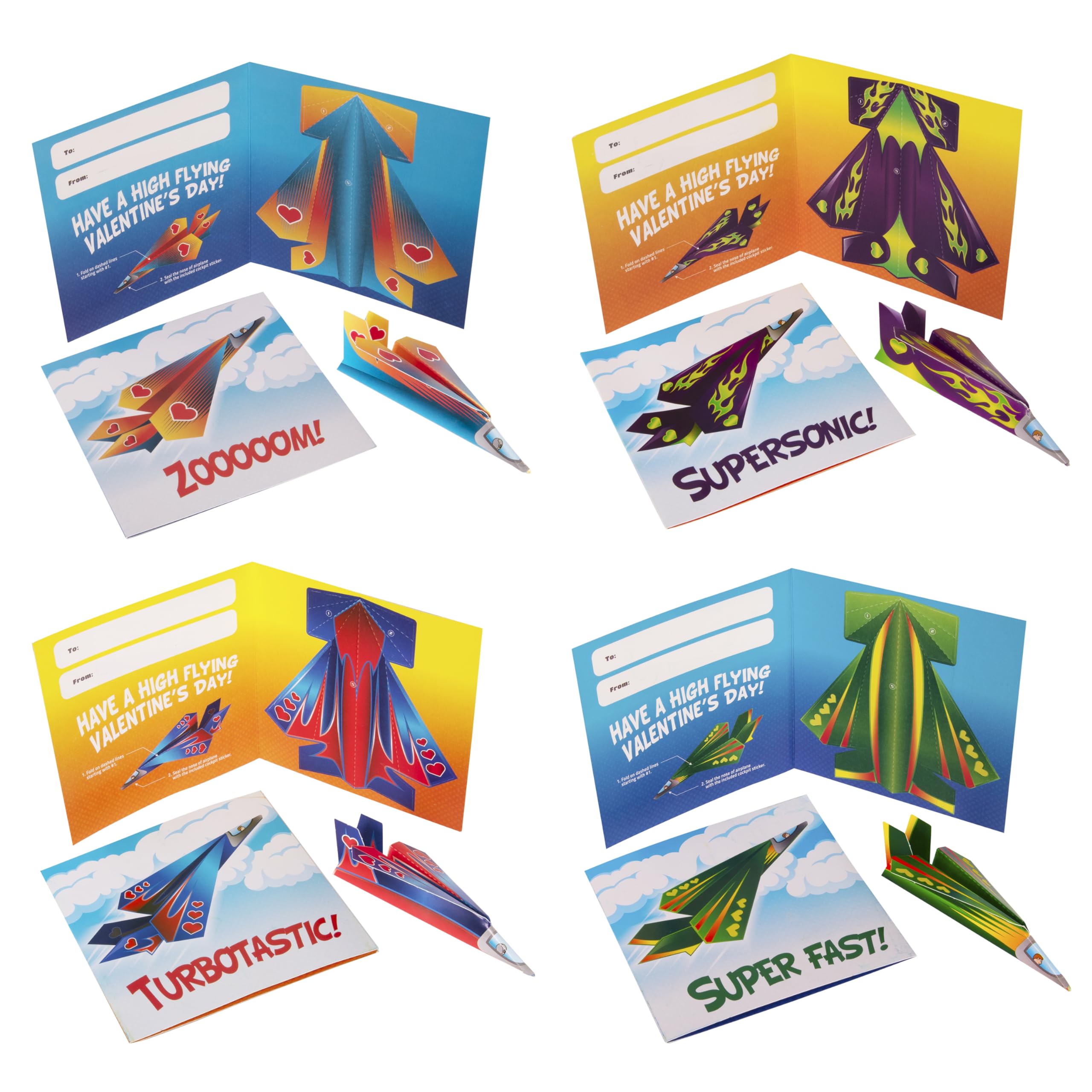Kangaroo 28-pack flying paper airplane valentines card design B promotes creative crafting.