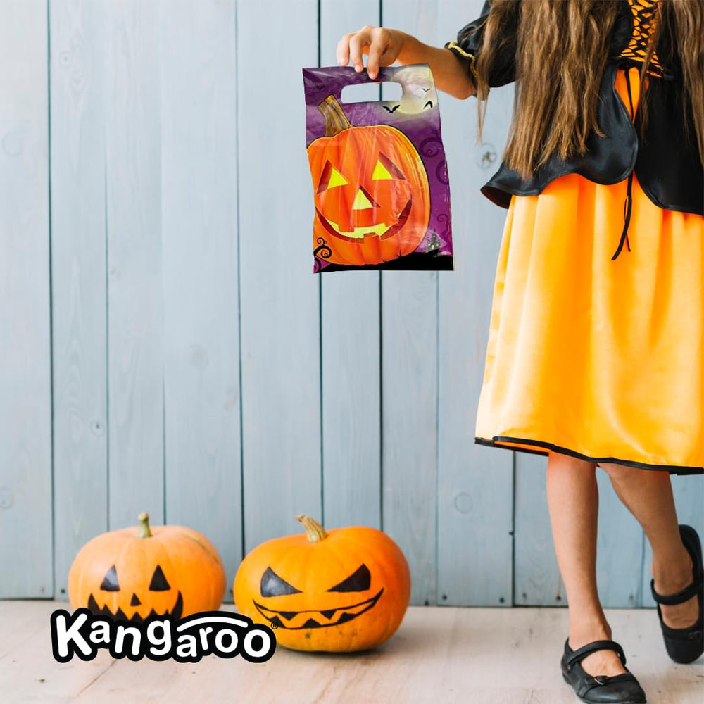 Kangaroo school carnival bag featuring pumpkin motif for loot distribution.