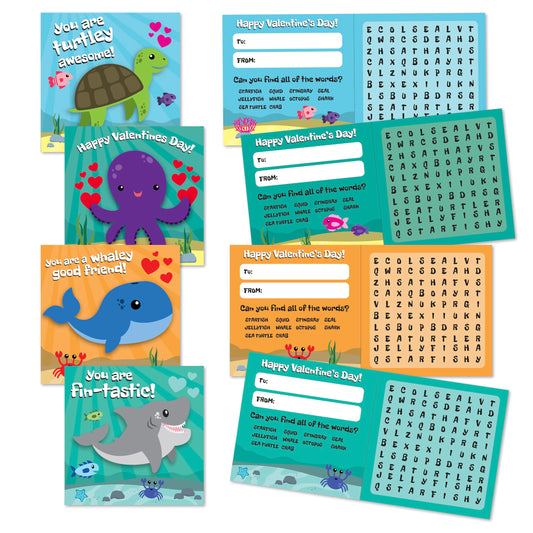 Kangaroo Sea Life Valentines card featuring octopus for kid-friendly word searches and exchanges