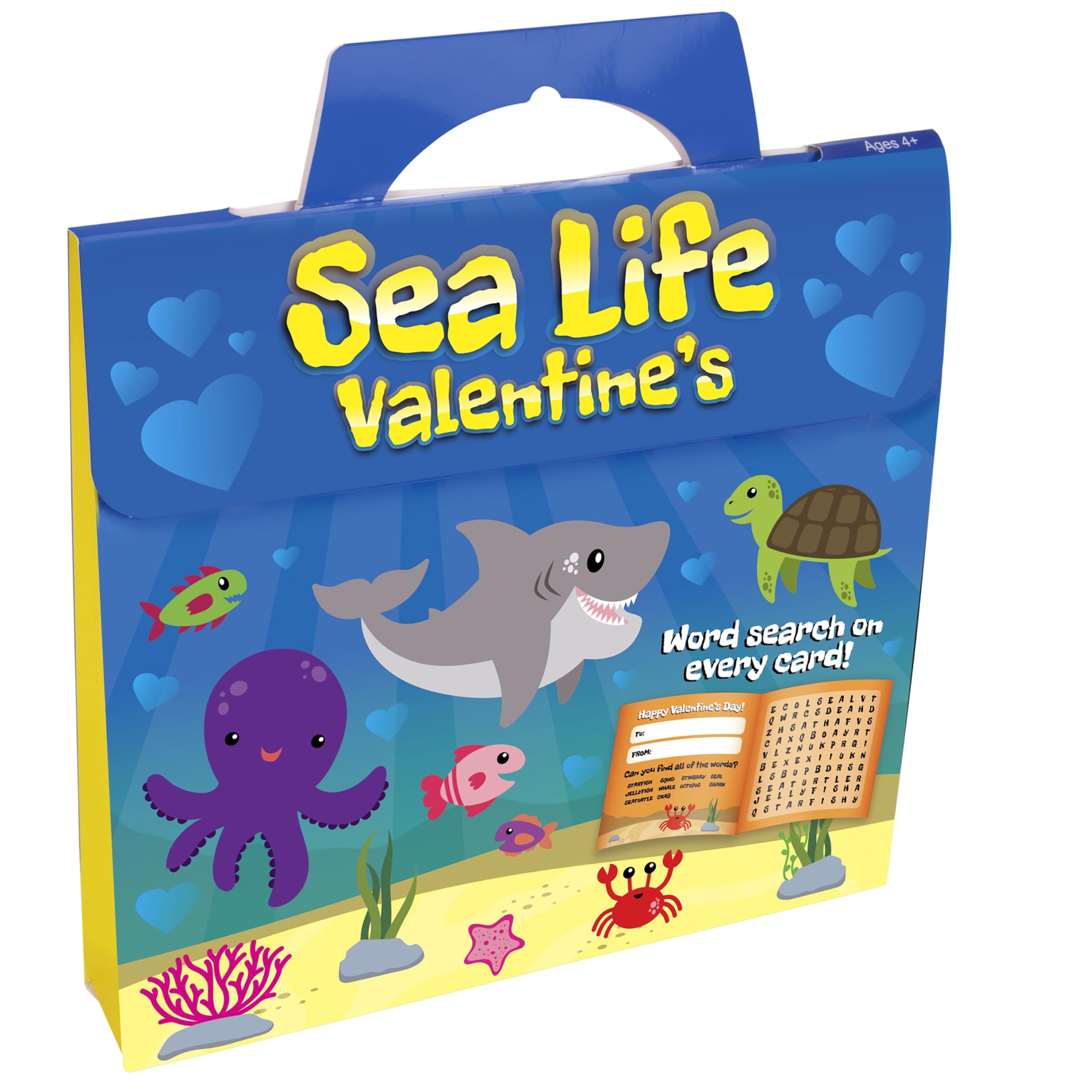 Kangaroo Sea Life Valentines card with seahorse illustration for gift exchanges
