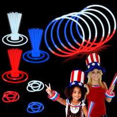 Kannove 240-pack American flag glow sticks in red, white, and blue for parades and events.