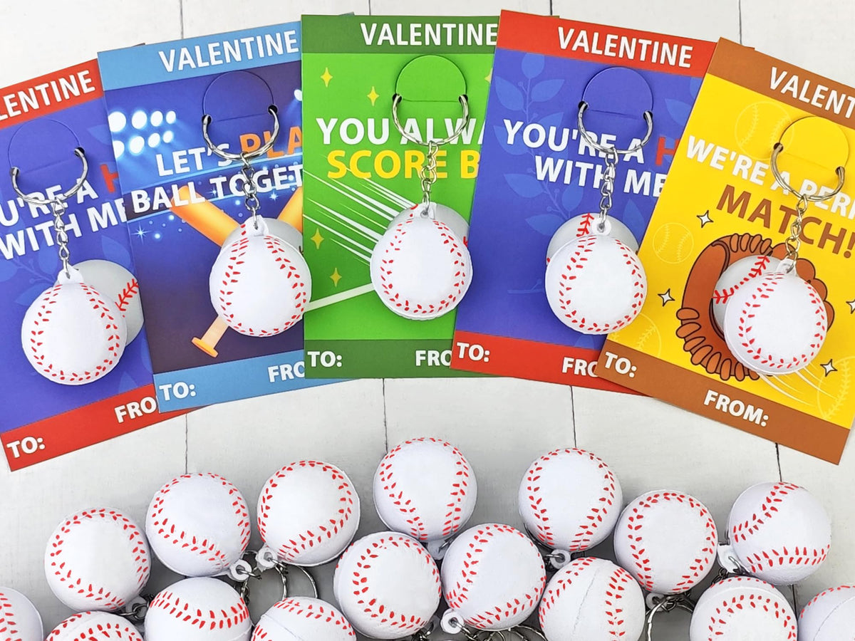 Kannove baseball stress ball keychain set for classroom exchanges, ideal for non-candy Valentine rewards.