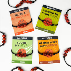 Kannove basketball valentines bracelets with cards for classroom exchanges