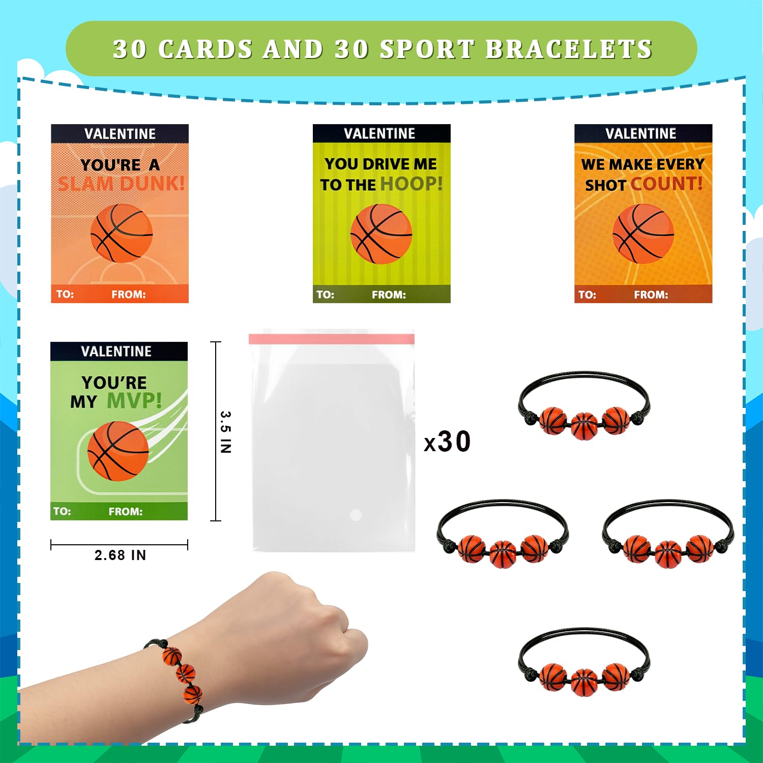 Kannove valentines bracelet cards for kids, ideal for personal messages