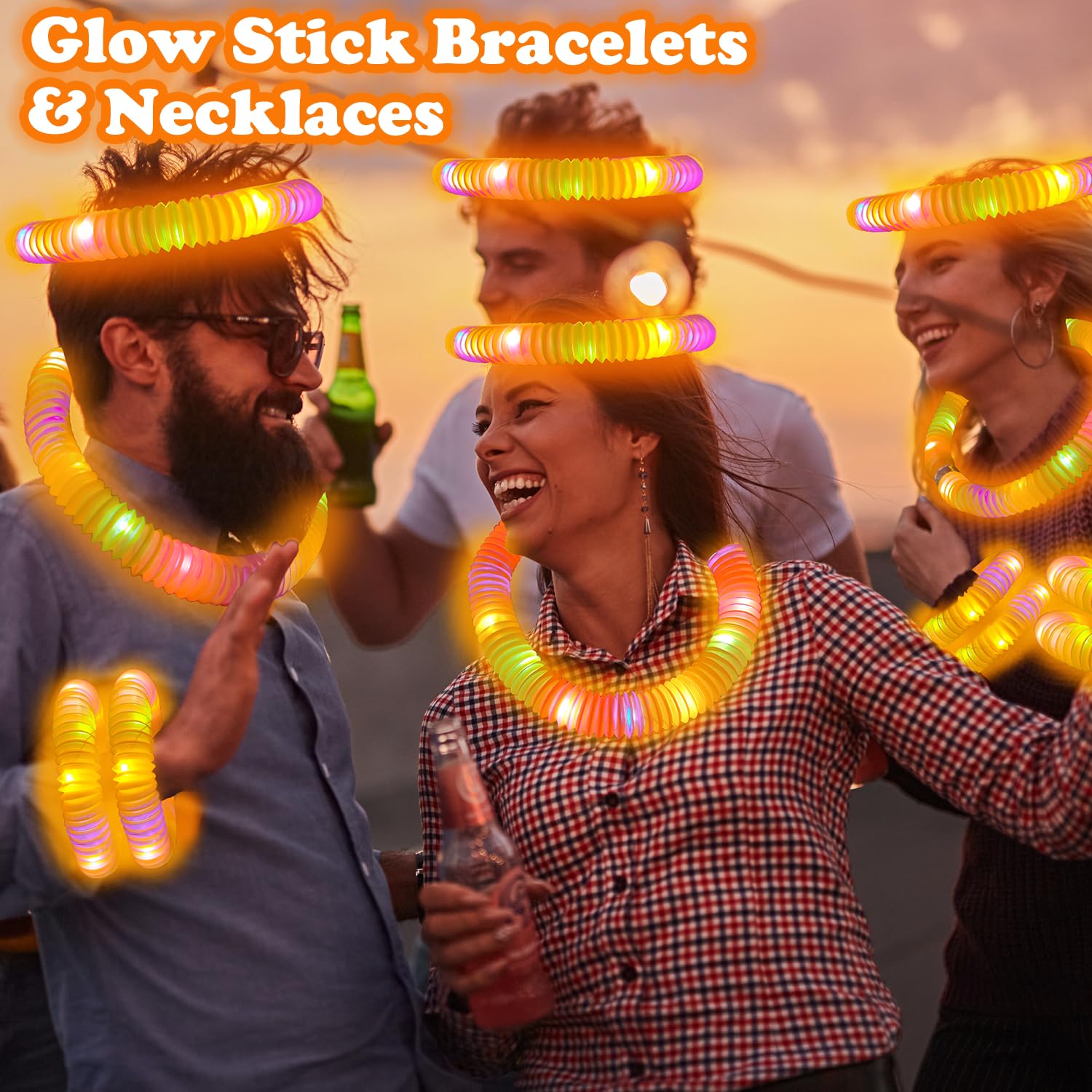 Kannove Orange Glow Sticks glow while you stretch and twist for play.