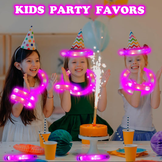 Kannove pink glow sticks formed into necklaces adding playful glow for kids.
