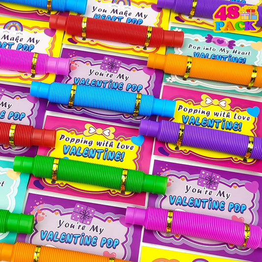 Kannove Pop Tubes valentines cards 48-pack for classroom exchanges.
