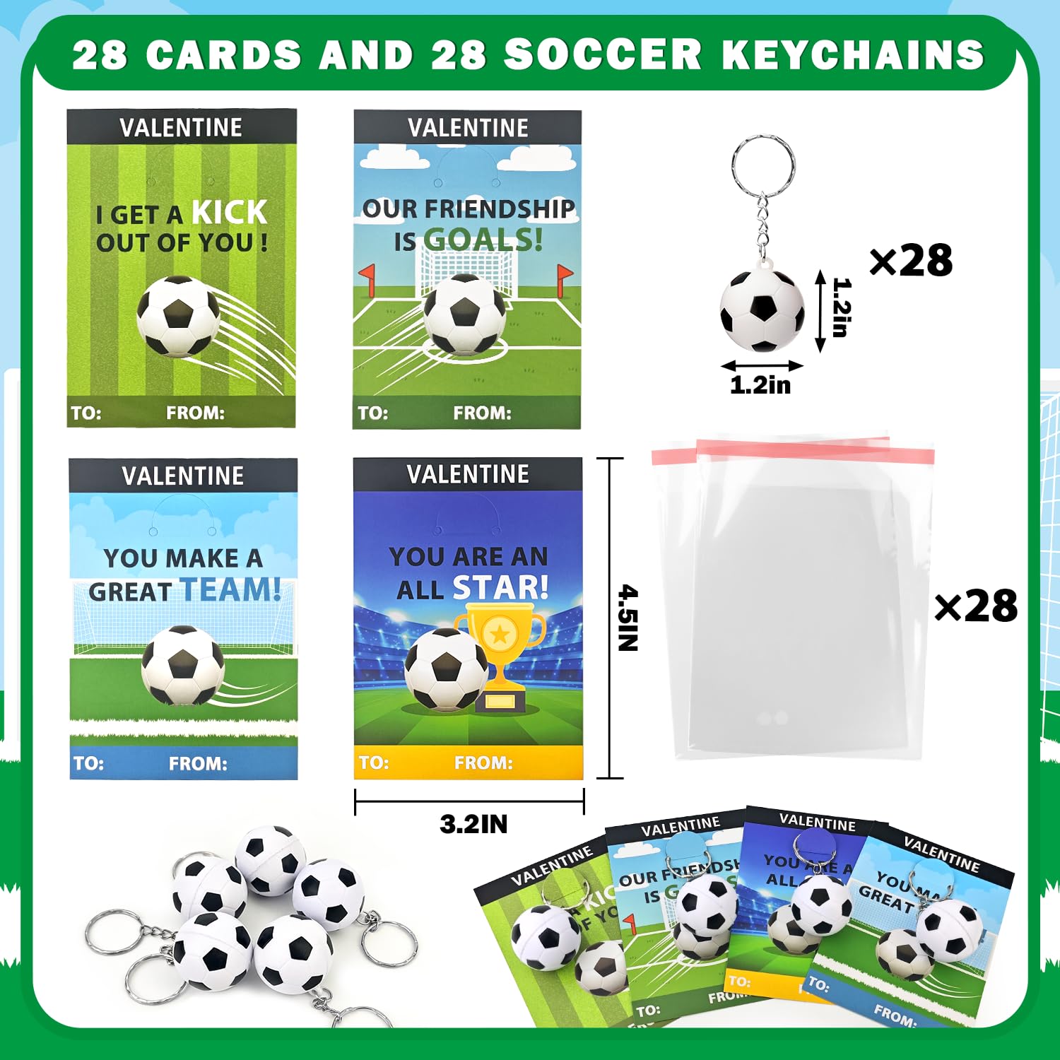 Kannove soccer stress ball keychain with valentine card for desk decor