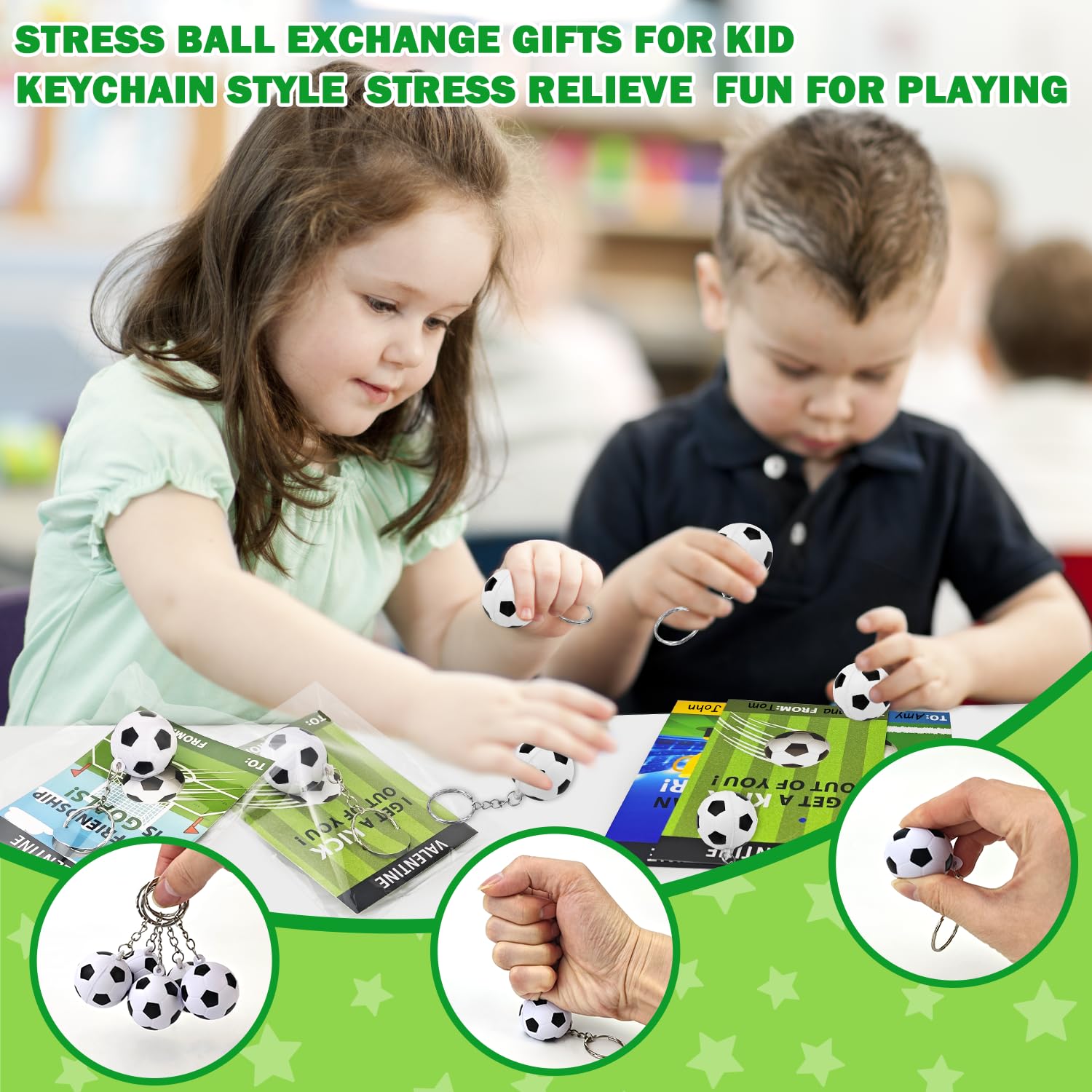 Kannove classroom valentine cards paired with stress ball keychains for exchanges