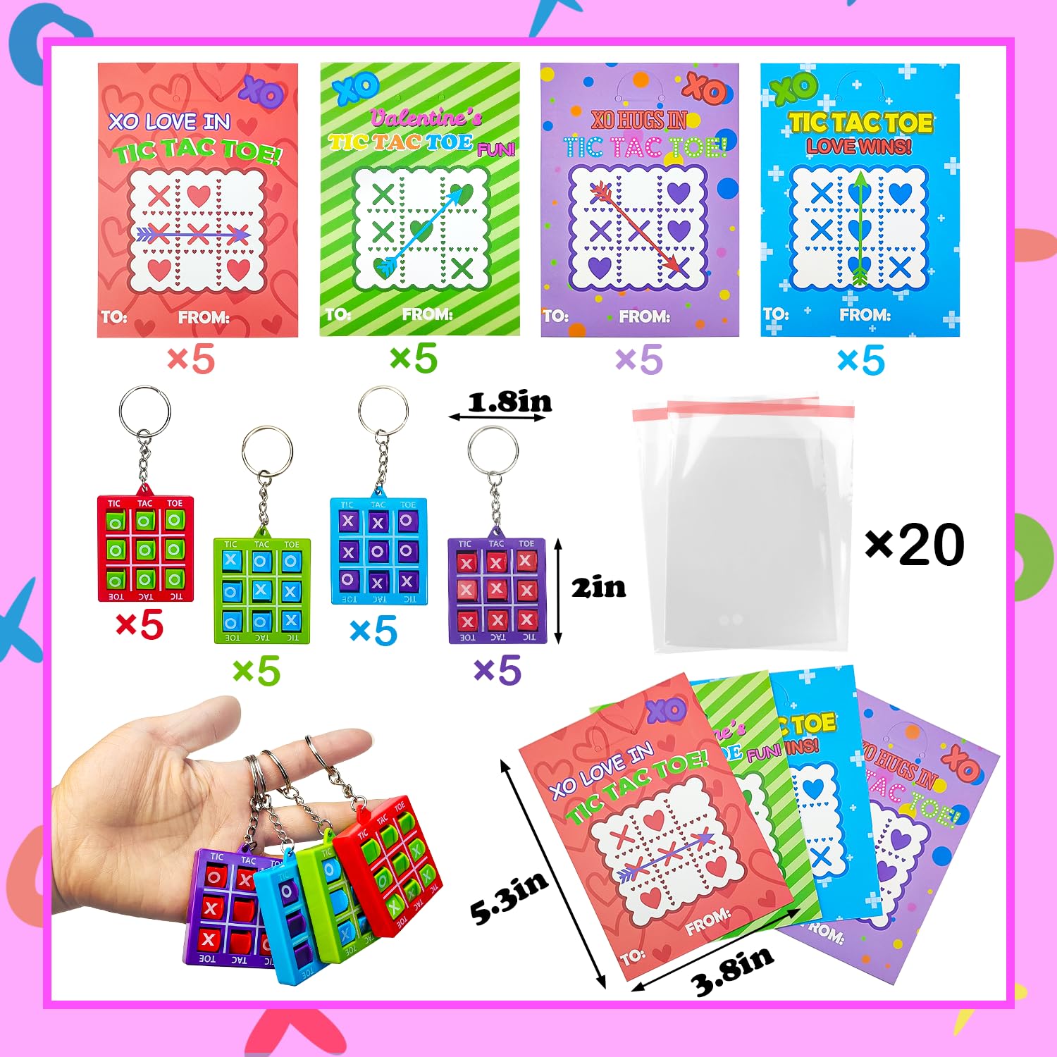 Kannove Valentine Tic Tac Toe game card set for writing names and greetings.