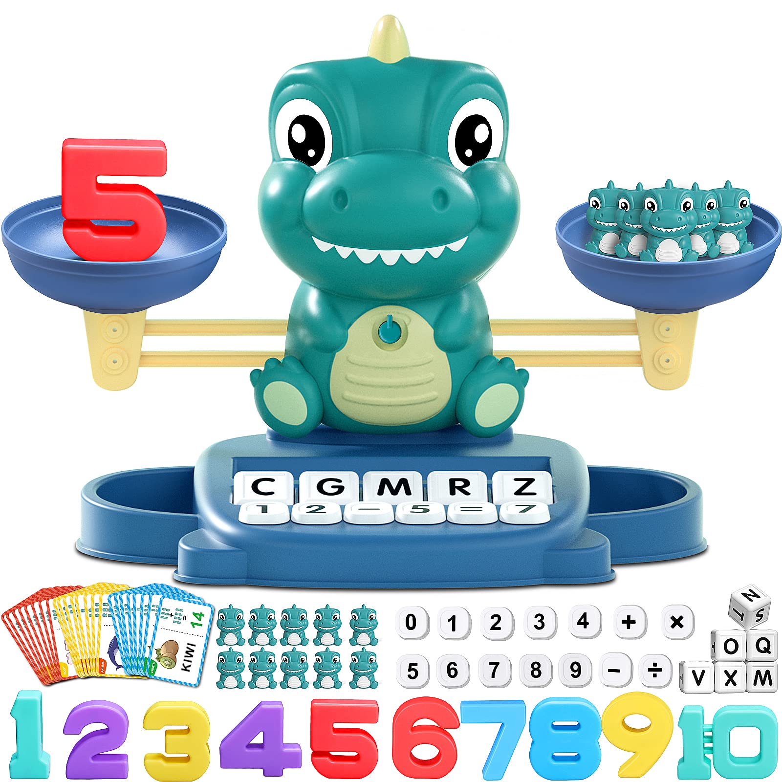 Kaodezhu dinosaur balance toy showing a sturdy balance and colorful weights for hands-on math fun.