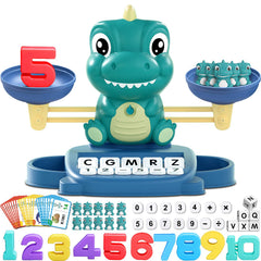 Kaodezhu dinosaur balance toy showing a sturdy balance and colorful weights for hands-on math fun.