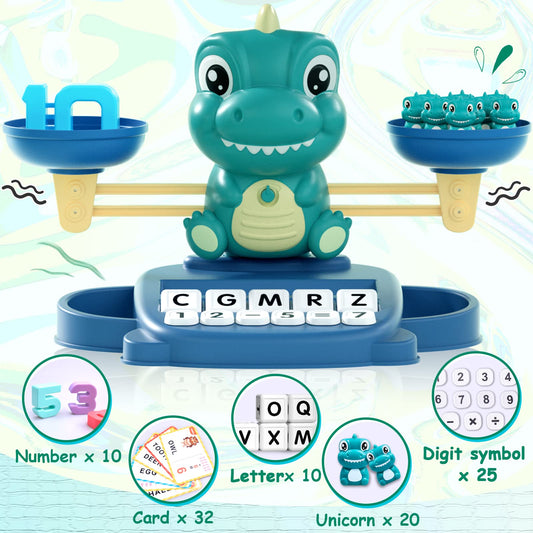 Kaodezhu dinosaur weights image highlighting small dinosaurs matching weights to balance sides.