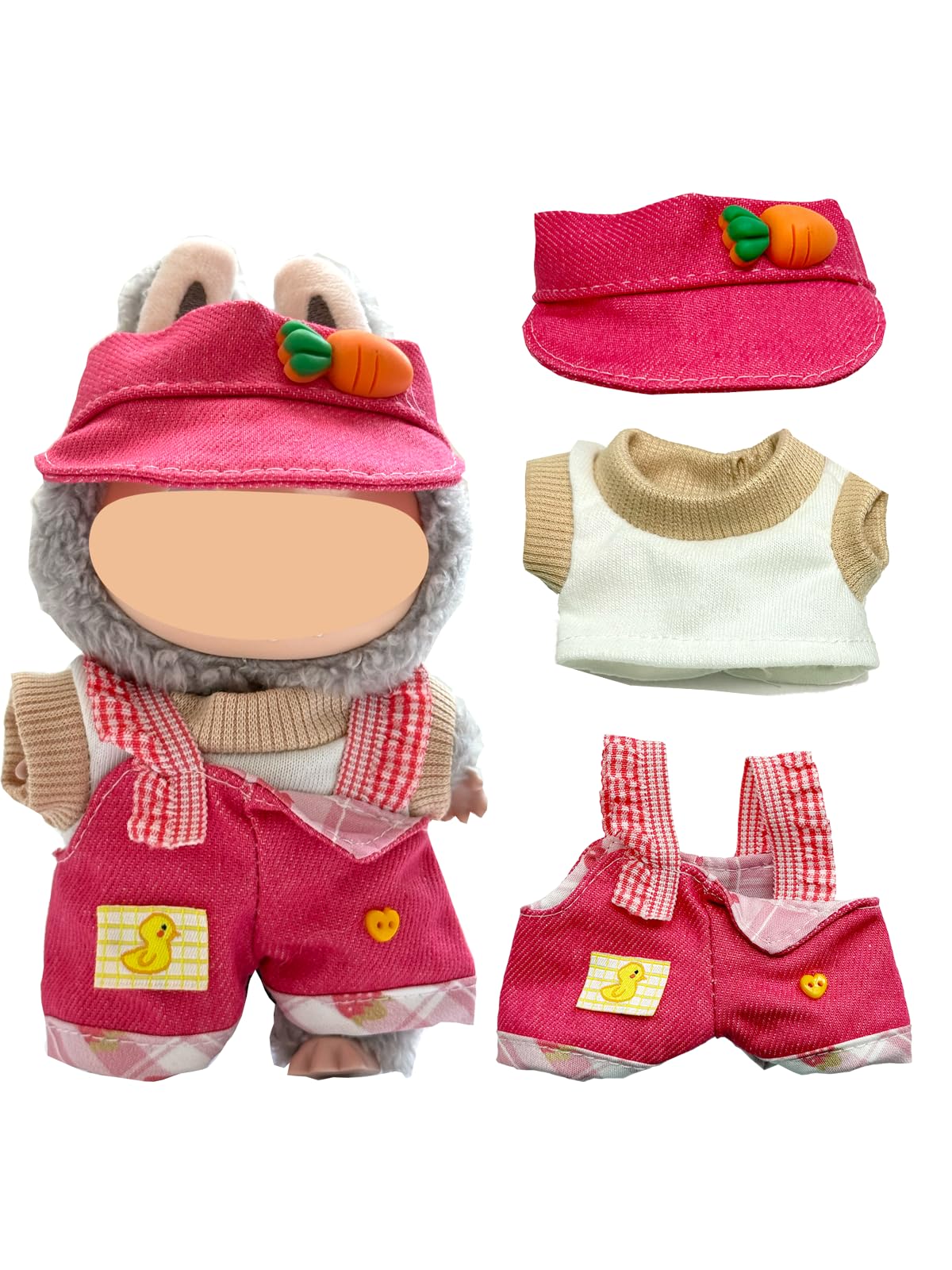 Kapand Labubu carrot hat on a 17cm doll, ideal for charming playtime.