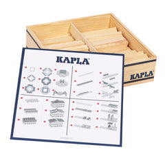KAPLA pine-wood-box-open presents natural grain and easy access to building blocks
