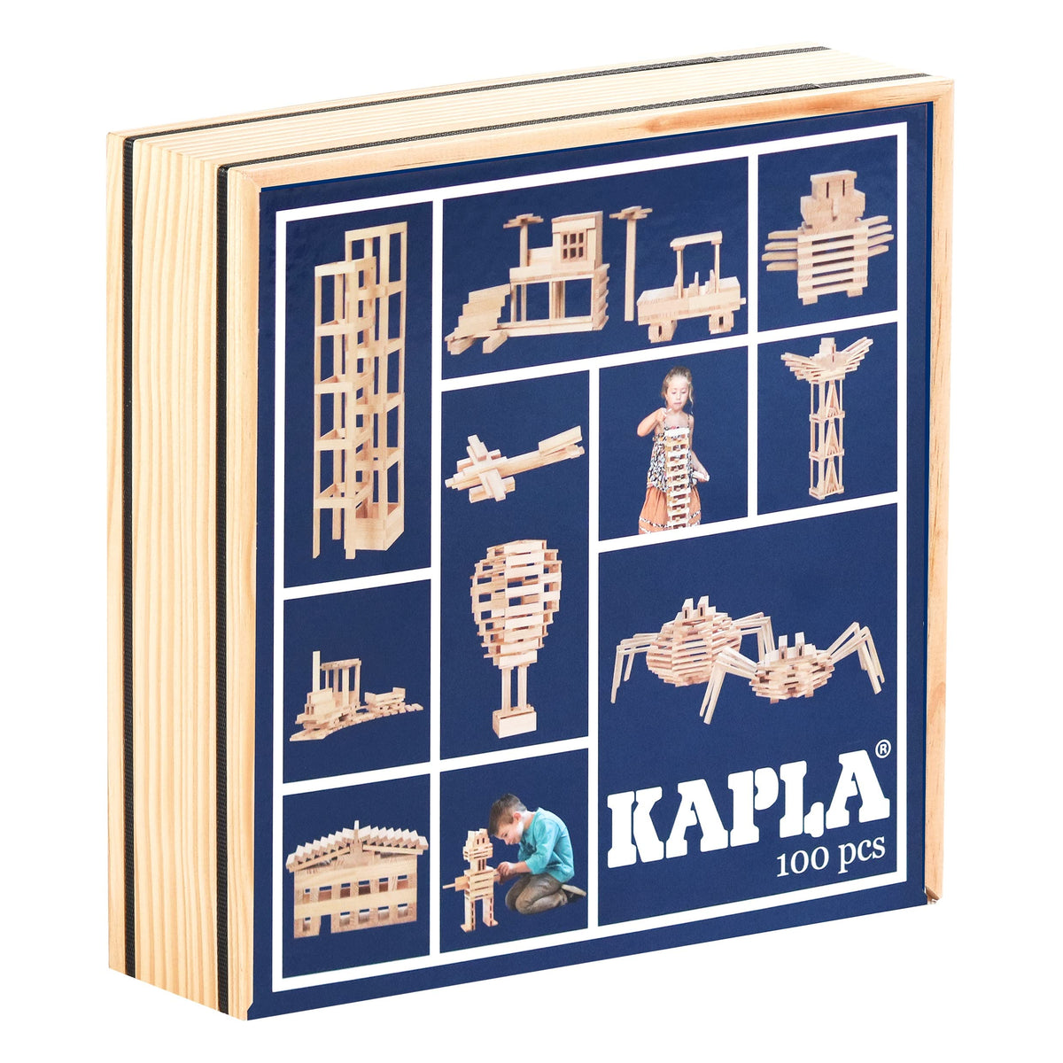 KAPLA wooden construction set image showing 100 pieces for open-ended creative play