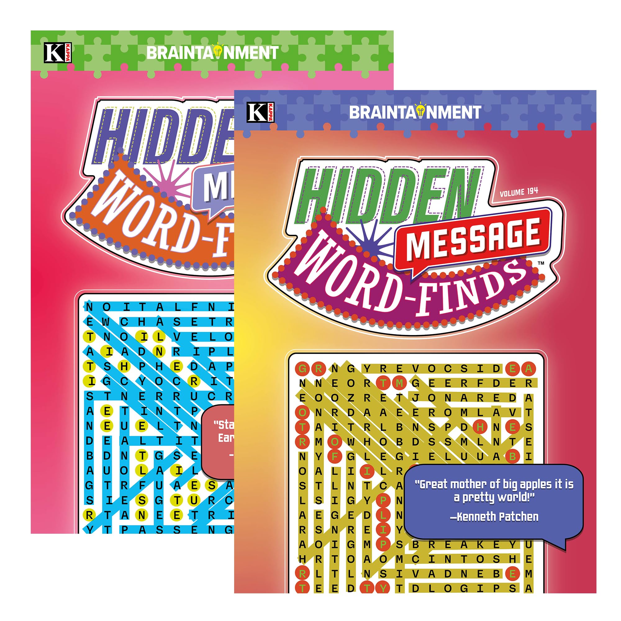 Kappa hidden-message word-find set cover with leftover-letter puzzles for mindful fun