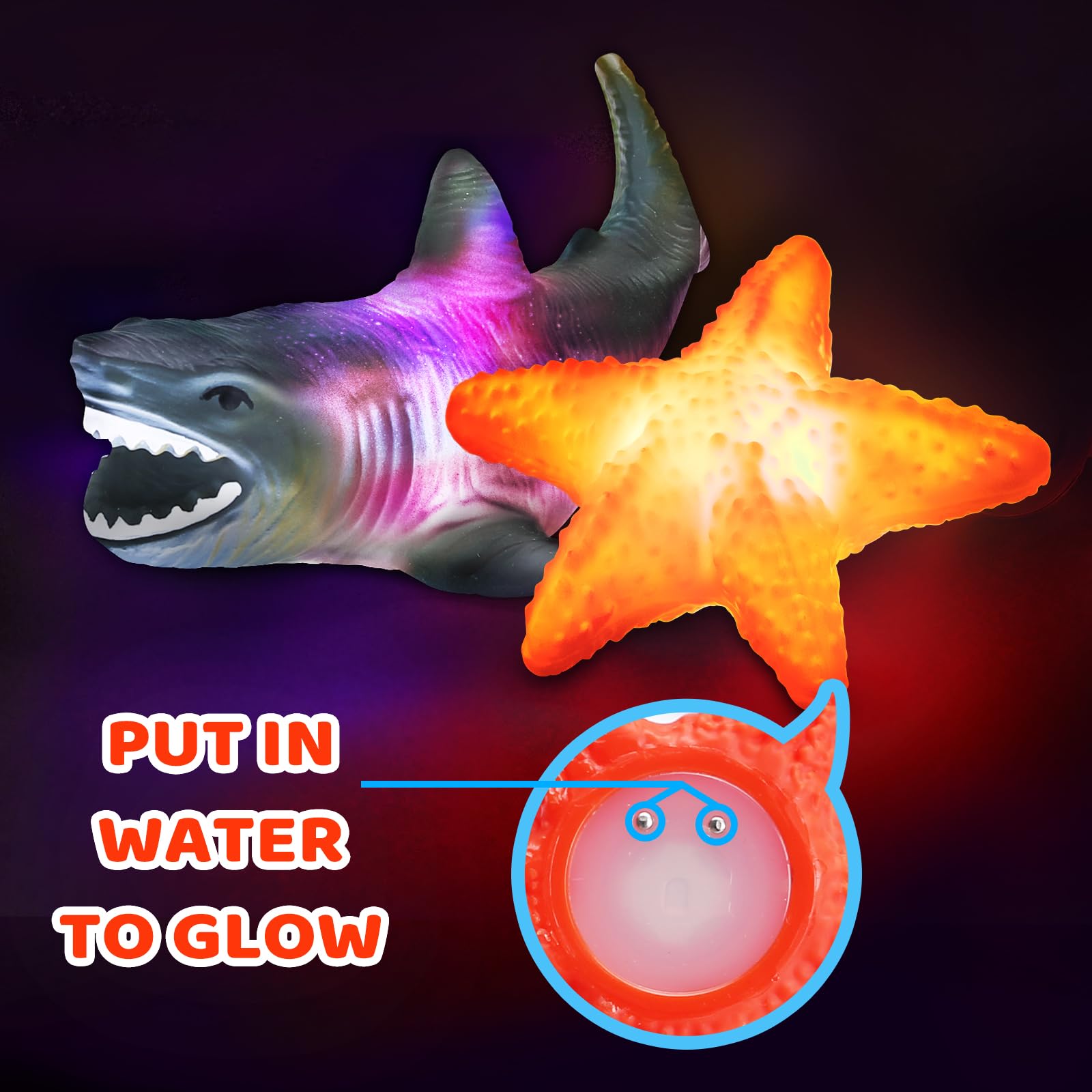 KarberDark light-up whale bath toy shines bright, stimulating curiosity at bath.