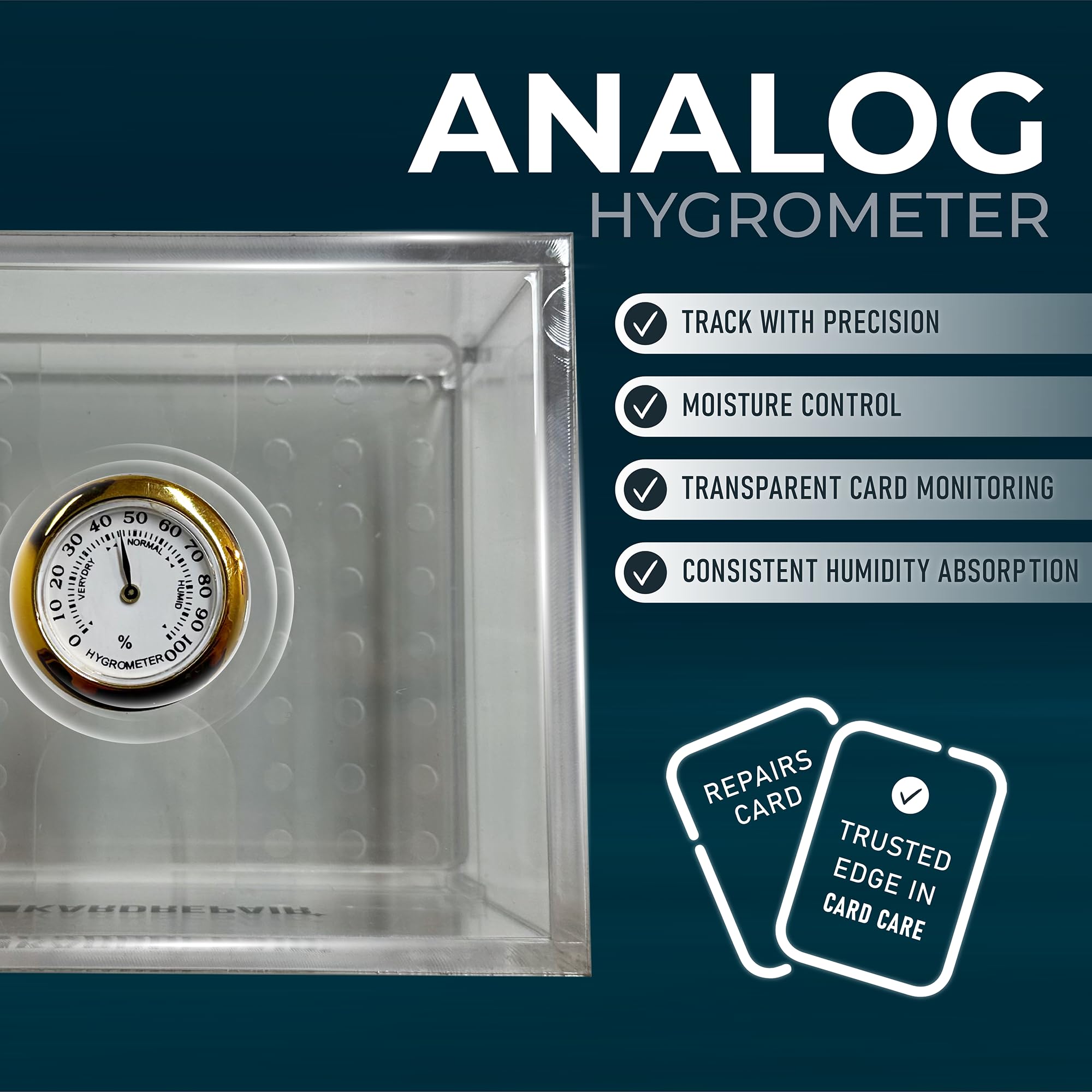 Kardrepair TCG hygrometer with cellulose sponge for real-time humidity control.