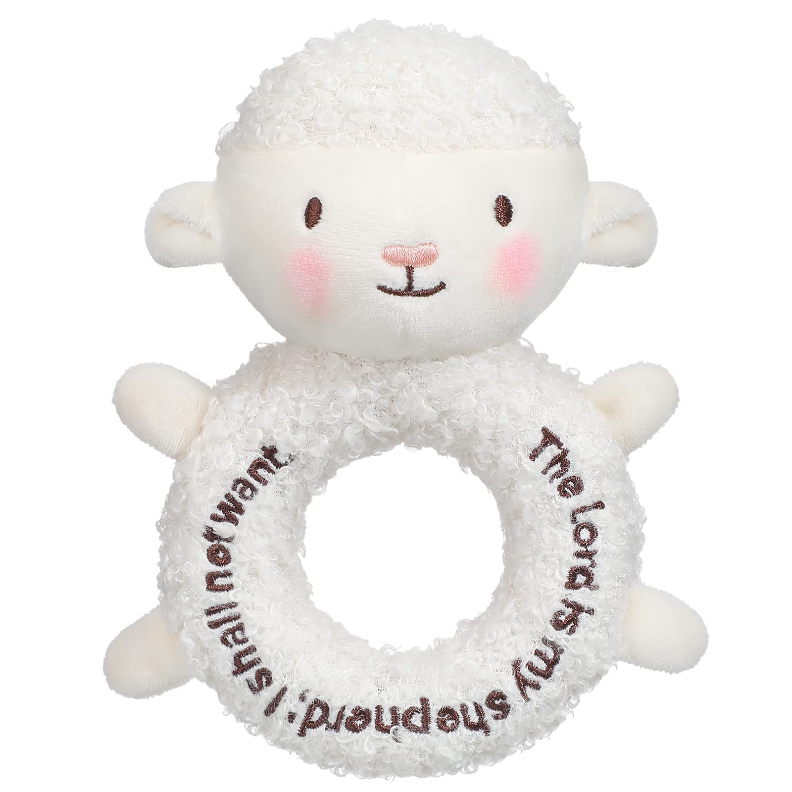 Karenhi lamb plush toy with embroidered eyes, ideal for safe baby cuddles.