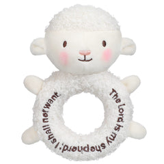 Karenhi lamb plush toy with embroidered eyes, ideal for safe baby cuddles.