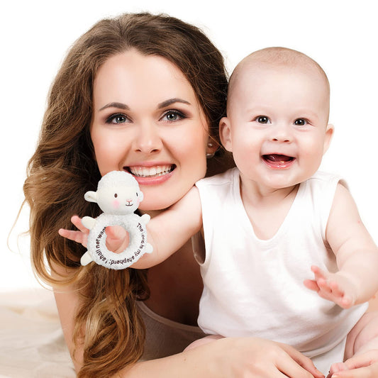 Karenhi white lamb plush, praying pose, comforting companion for babies.