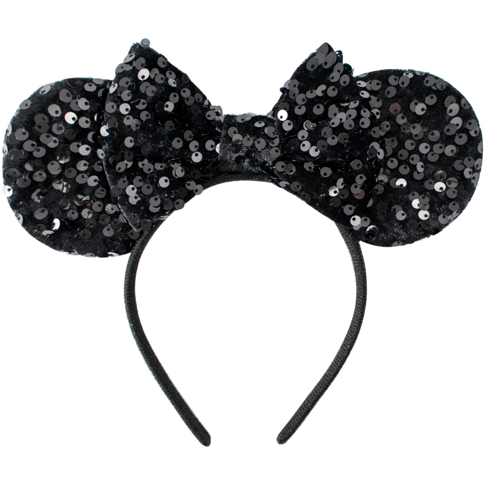 KARETT Mouse Ears Bow Headband glitter front view, ideal for sparkling party cosplay and photo ops.