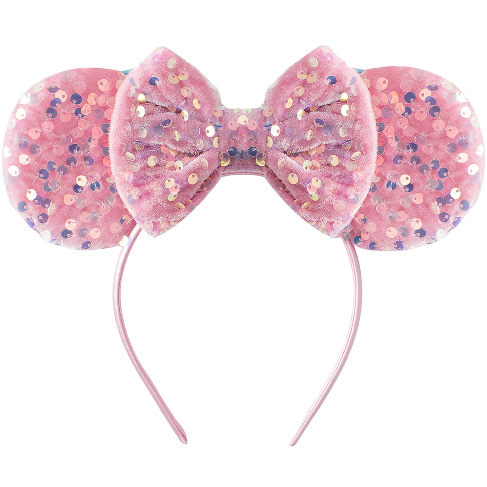 KARETT Mouse Ears Headband glitter bow close-up, a sparkling party prop for cosplay.