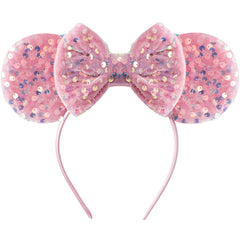 KARETT Mouse Ears Headband glitter bow close-up, a sparkling party prop for cosplay.