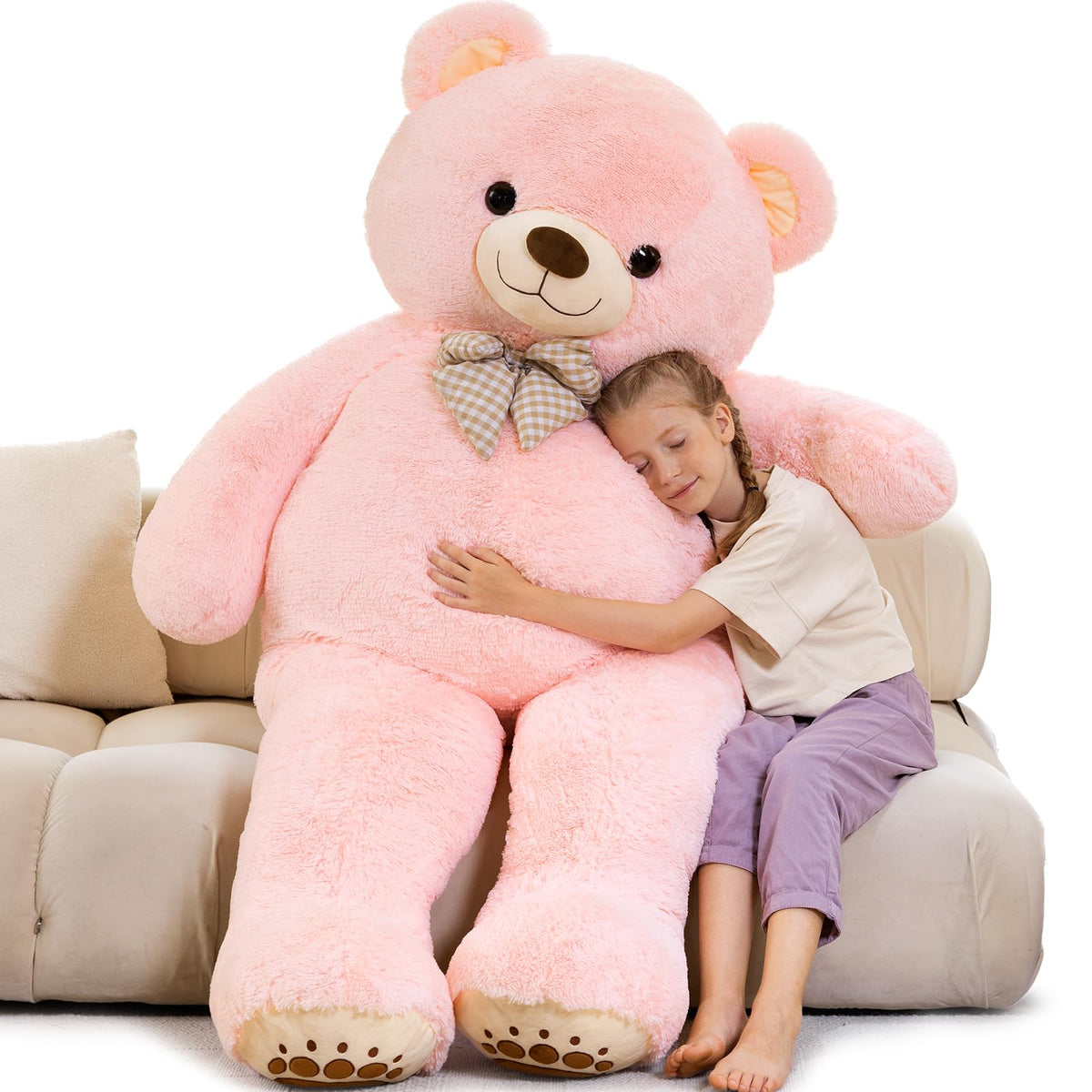 Karister 6ft giant teddy bear pink plush for cozy hugs and room decor