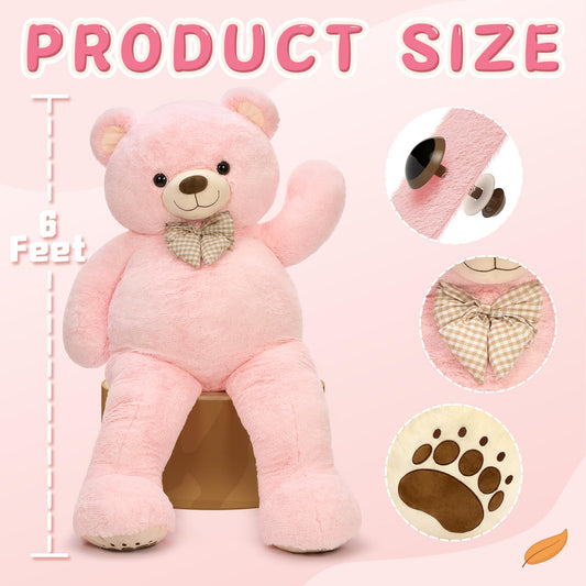 Karister 72-inch teddy bear plush with plaid bow tie for gifting