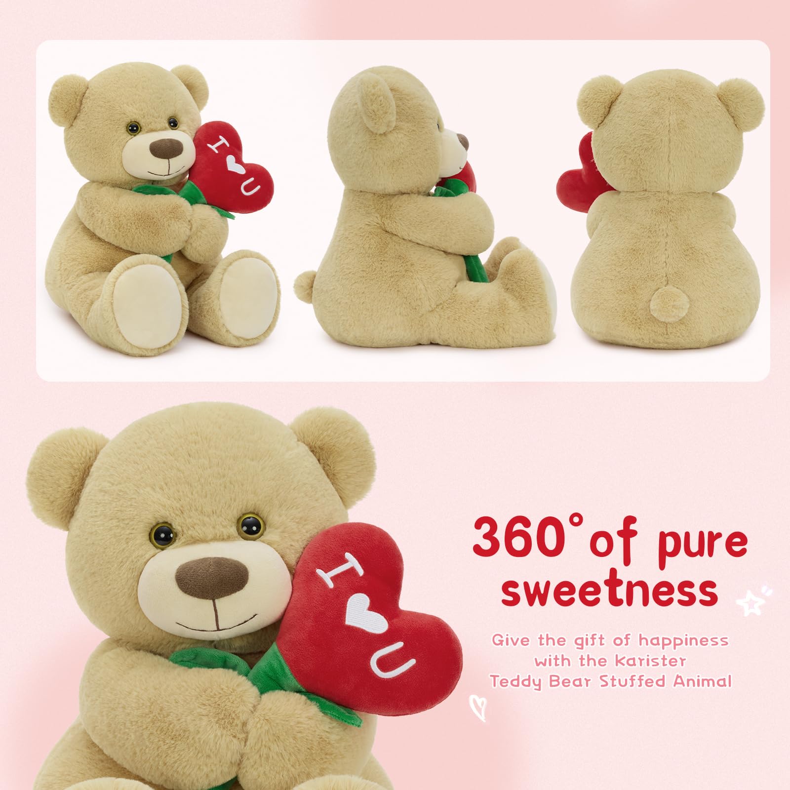 Durable stitching keeps Karister bear looking new year after year.