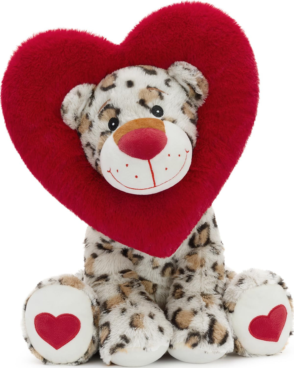 Karister Leopard plush in hand, demonstrates comforting snuggle factor.