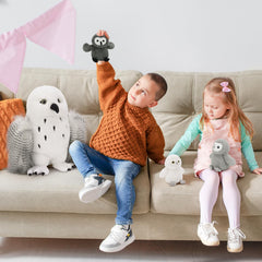Karister owl plush-soft-texture-closeup highlights ultra-soft fabric and detailed stitching.